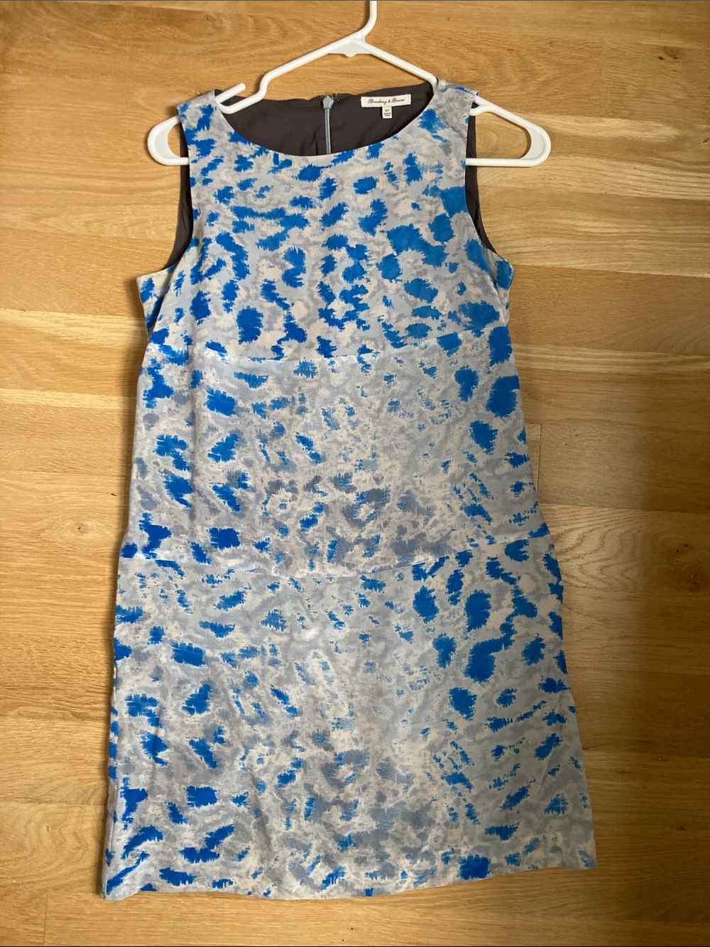 Sleeveless Blue Patterned Silk Shift Dress